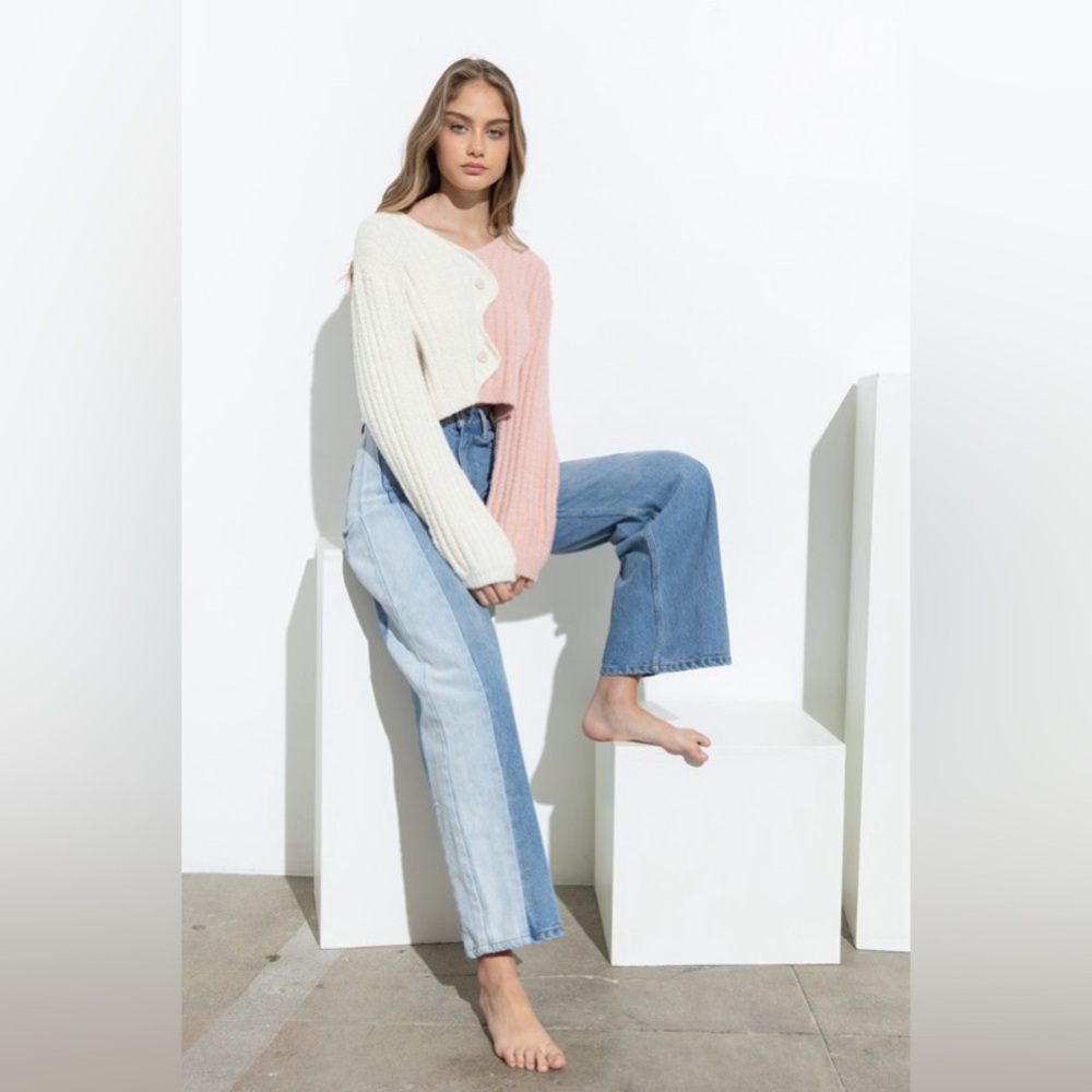 Colorblock Soft Button Down Cropped Cardigan - image 6